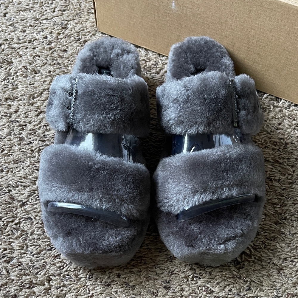 UGG Grey Fuzzy Sandals 9